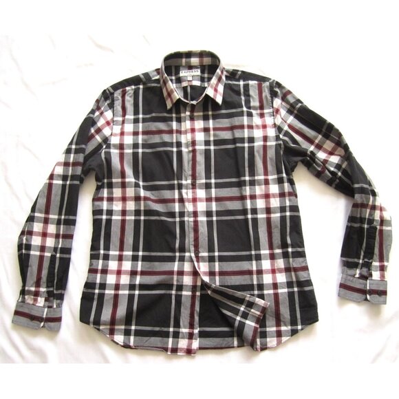 Men's Express Cotton Plaid Button Long Sleeve Shirt Sz L (MT582) - Picture 1 of 9